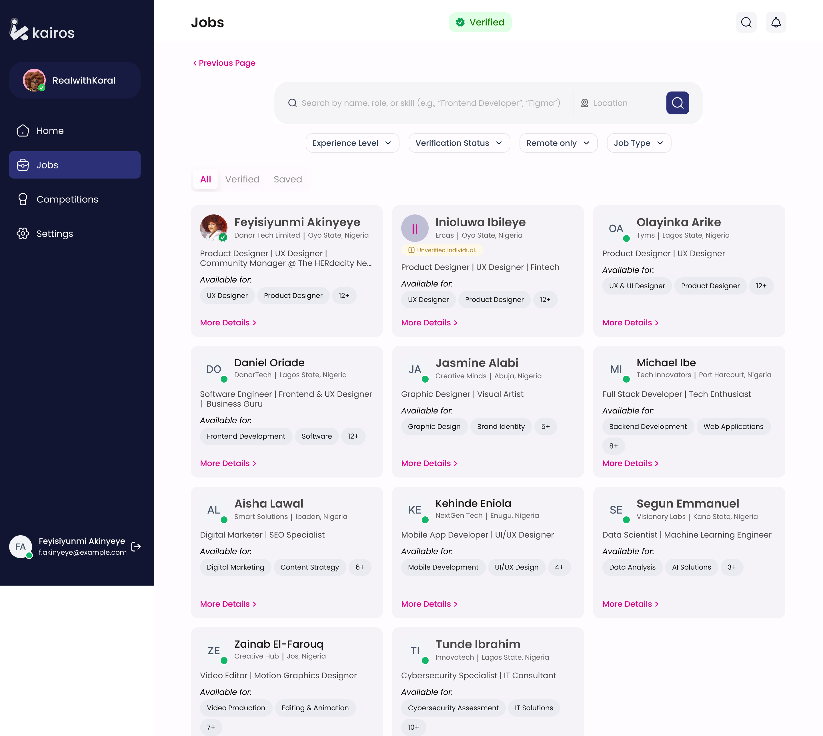 Kairos Talent Pool - Browse verified professionals